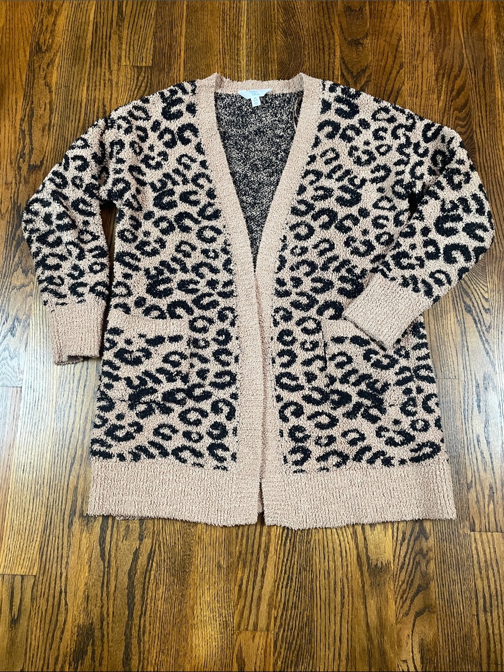 Time and Tru Tan and Black Leopard-Print Open Cardigan